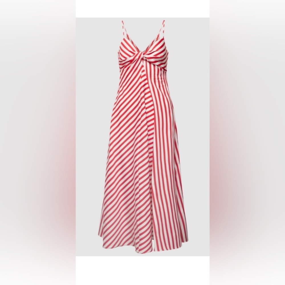 Mango Twist Front Aveiro Red White Stripes Midi Dress size XXL